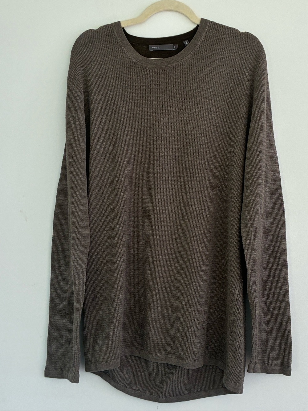 Vince Men’s Long Sleeve Waffle Knit Crewneck Shirt Grey XL